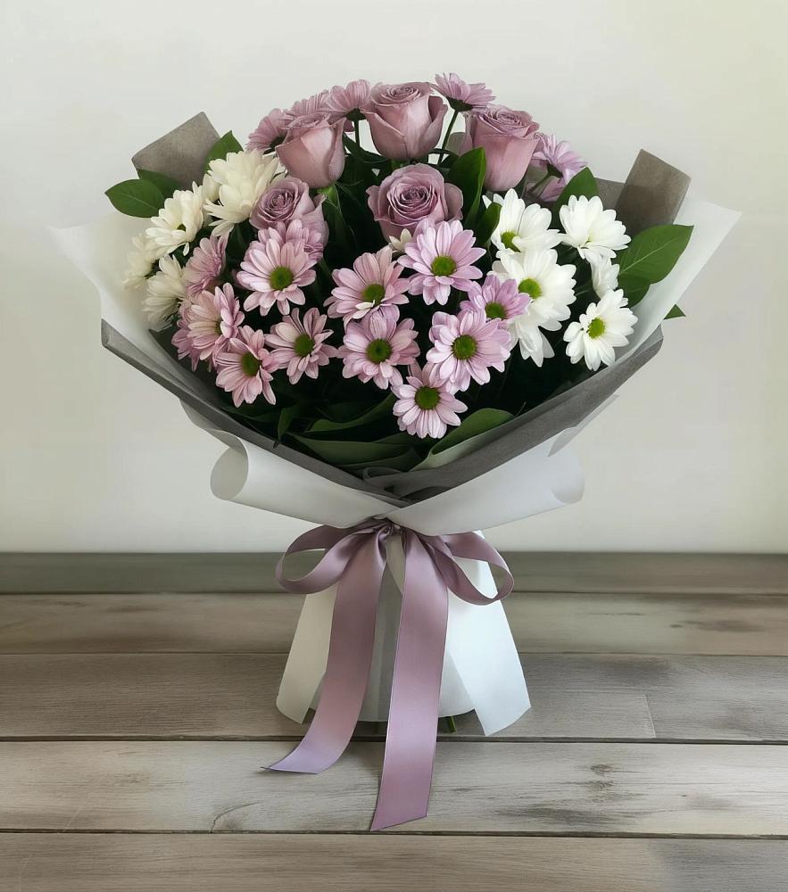 Букет цветов из: Хризантемы и Розы в Чертково