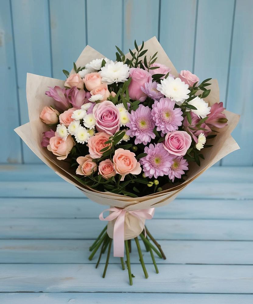 Букет цветов из: Хризантемы, Розы и Альстромерии в Чертково
