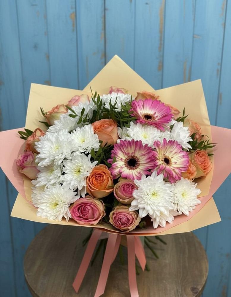 Букет цветов из: Розы, Герберы и Хризантемы в Чертково