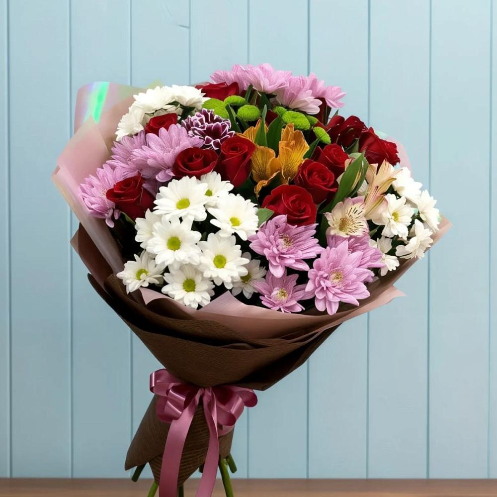 Букет цветов из: Розы, Хризантемы и Альстромерии в Чертково