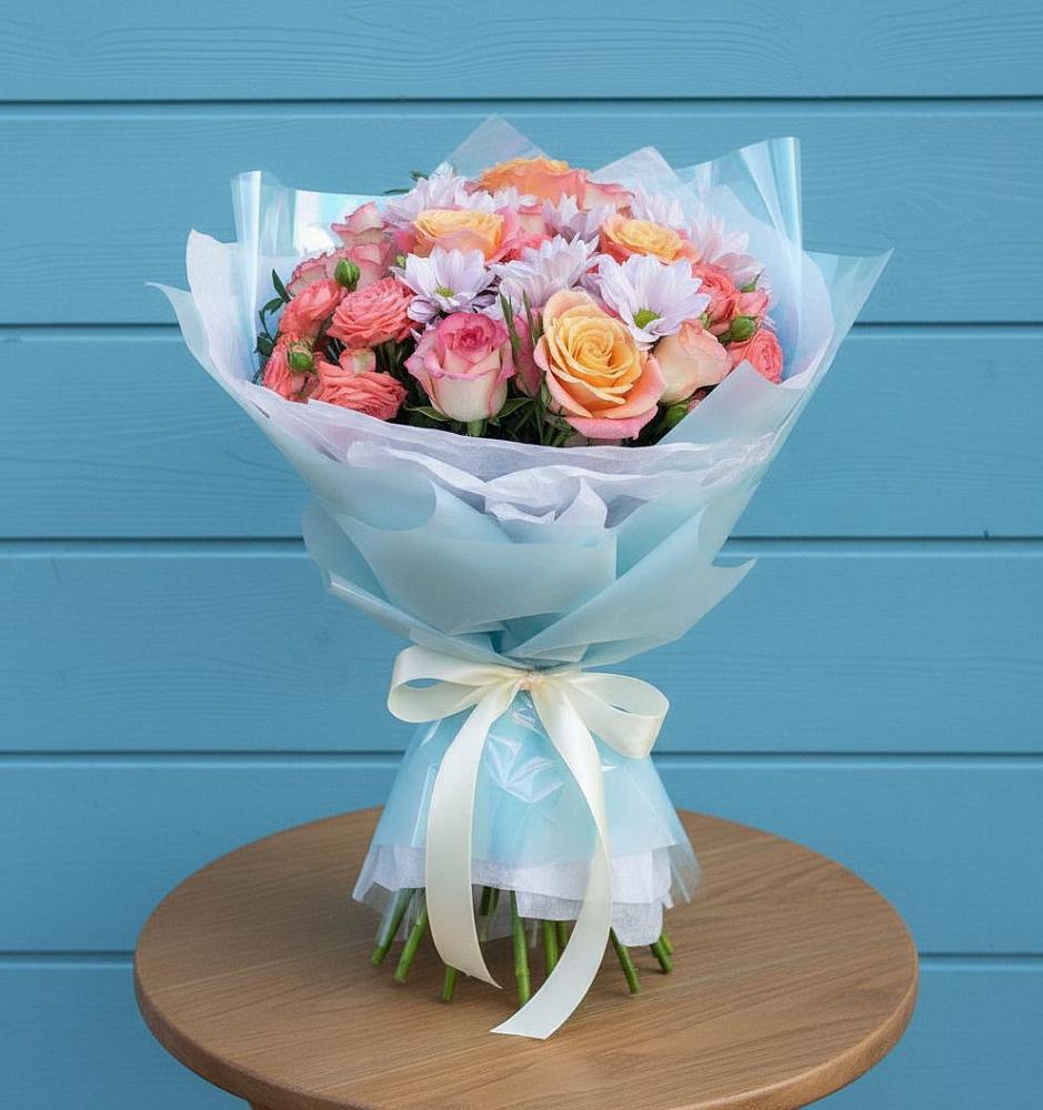 Букет цветов из: Хризантемы и Розы в Чертково